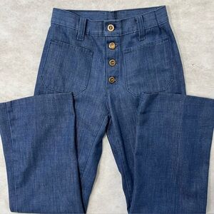 Vintage 70s MANN Denim Jeans High Waist Button Fly Wide Leg Patch Pocket Retro